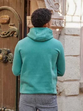 Pullover Green Hoodie For Men With Kangaroo Pocket back