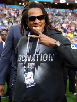 A casual streetwear Super Bowl LVII 2023 Jay-Z Hoodie with a drawstring hood and long sleeves.
