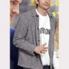 Front view of the lightweight Your Place or Mine Ashton Kutcher Grey Jacket featuring a shirt-style collar.