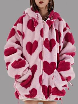 Heart All Over Oversized Shearling Coat