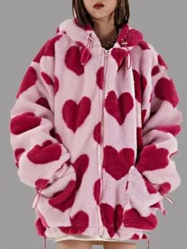 Heart All Over Oversized Shearling Coat