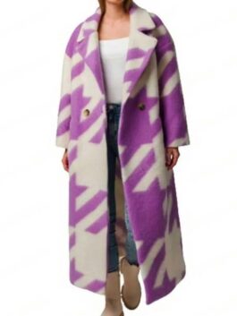 Lily Collins Emily In Paris Purple and White Coat