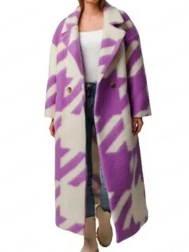 Lily Collins Emily In Paris Purple and White Coat