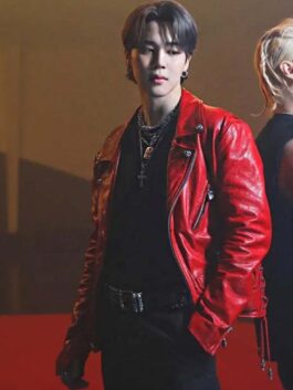 Jimin Red Leather Jacket