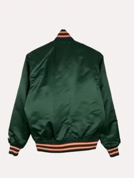 Urban style wool-blend jacket featuring embroidered chest lettering and snap buttons