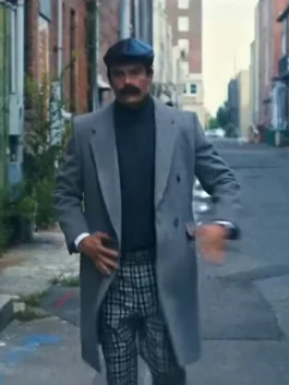 Full-length view of the Bandit 2022 Gilbert Galvan Jr Coat with a notched lapel and double-breasted design.