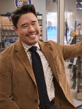 Men's classic tan corduroy blazer with a tailored three-button front and notched lapel