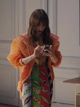 Vibrant orange women's hooded jacket with a relaxed fit and front zipper closure.