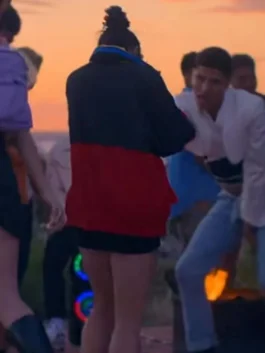 Profile view of the Heartbreak High Amerie Wadia Jacket featuring a high-contrast color-block design and stand-up collar.