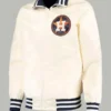Vintage style Houston Astros star cream satin jacket with a full zipper front.
