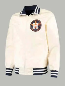 Vintage style Houston Astros star cream satin jacket with a full zipper front.