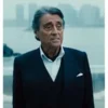 Men's formal black blazer with a sharp tailored fit and pocket square