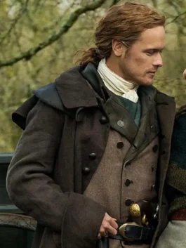 Outlander S05 Jamie Fraser Grey Trench Coat side pose