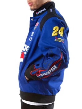 Another side angle of the Pepsi JG Racing Jacket in blue from America Jackets.