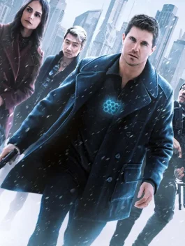 Simulant 2023 Robbie Amell Black Coat