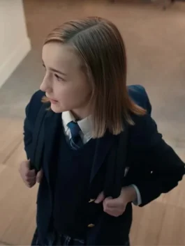 Classic black school-style blazer with gold buttons