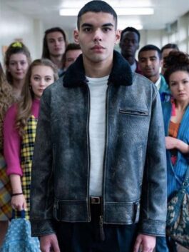 Sex Education S02 Sami Outalbali Distressed Grey Leather Jacket