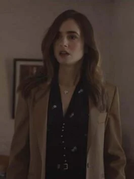 Windfall Lily Collins Brown Coat