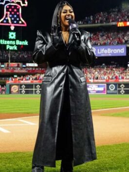World Series Game Jazmine Sullivan Leather Coat
