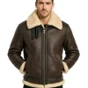 Front view of Resident Evil 4 Leon Kennedy Jacket in brown leather with fur collar and zipper closure