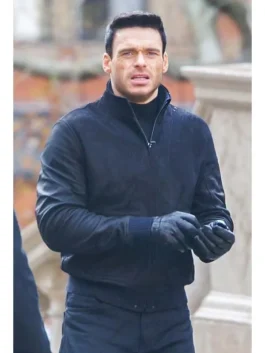 Men's bomber jacket with ribbed collar and cuffs inspired by 2023 spy series.