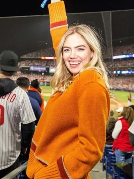 Kate Upton Orange Sweatshirt side pose
