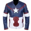 Avengers Age of Ultron Captain America Jacket featuring a blue tactical finish and professional grade tailored fit.