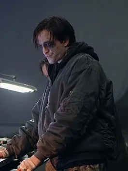 The Batman Drifter Bruce Wayne wearing the bomber jacket from The Batman Drifter outfit — perfect for fans of the movie’s street fashion look.