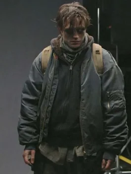 Close-up of The Batman Drifter Jacket showcasing premium bomber design and details, part of the iconic Bruce Wayne drifter outfit look.