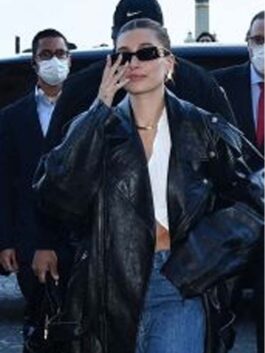Hailey Bieber Oversize Leather Coat