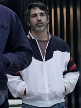 Based on a True Story Nathan Bartlett Jacket in white with black and red accents.