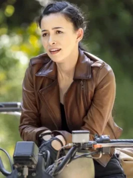 Rosita Espinosa leather jacket from The Walking Dead Season 9 featuring a rugged biker aesthetic and asymmetrical zipper for a survivalist look.