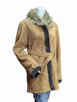 This Emmanuelle Chriqui Superman and Lois coat is a stylish Lana Lang coat for sale, showcasing premium tan suede and a signature faux fur collar.