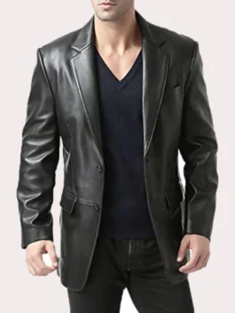 Mens Black Leather Blazer