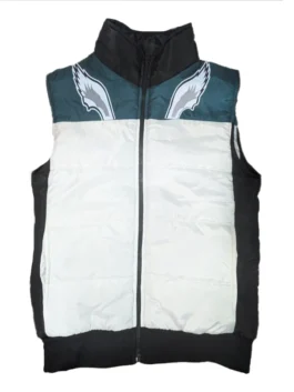 Philadelphia Eagles cheerleader vest for women featuring the iconic team wings on the chest, perfect for an Eagles sideline cheer vest look.