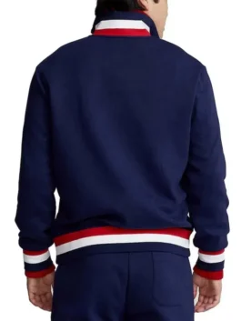 Back side of the navy Team USA training jacket for a Team USA track jacket outfit. Mens Team USA track jacket available.