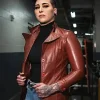 WWE Rhea Ripley Brown Leather Jacket back