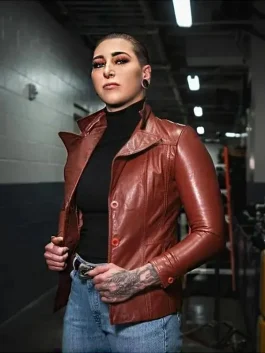 WWE Rhea Ripley Brown Leather Jacket back