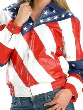 Women American Flag Leather Jacket