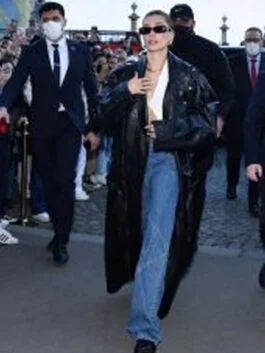 Hailey Bieber Oversize Leather Coat