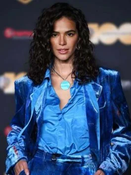 Blue Beetle Event 2023 Bruna Marquezine Blue Velvet Blazer