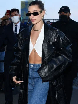 Hailey Bieber Oversize Leather Coat
