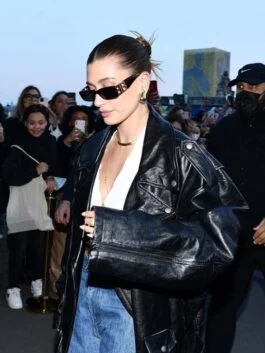 Hailey Bieber Oversize Leather Coat