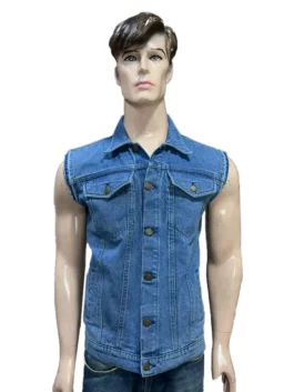 Mens Hellfire Club Eddie Munson Jacket sleeveless vest featuring premium tactical buttons and detailed club branding.