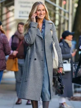 Carrie Bradshaw And Just Like That S02 Grey Check Coat