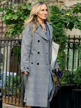 Carrie Bradshaw And Just Like That S02 Grey Check Coat side