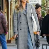 Carrie Bradshaw And Just Like That S02 Grey Check Coat side pose