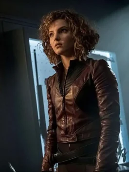 Catwomen Gotham Camren Bicondova Burgundy Leather Jacket front