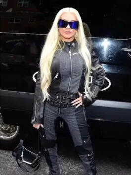 Christina Aguilera Denim Leather Jacket
