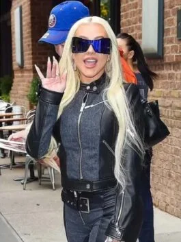 Christina Aguilera Denim Leather Jacket